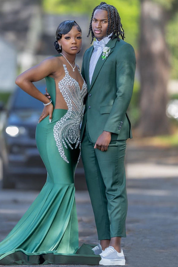 Newest Chic Dark Green Notched Lapel Prom Men Suits