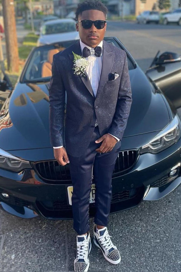 Elegant Black Sparkly Peaked Lapel Prom Suits