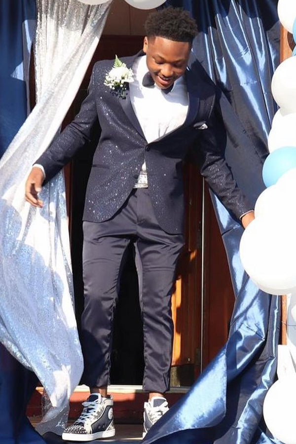 Elegant Black Sparkly Peaked Lapel Prom Suits