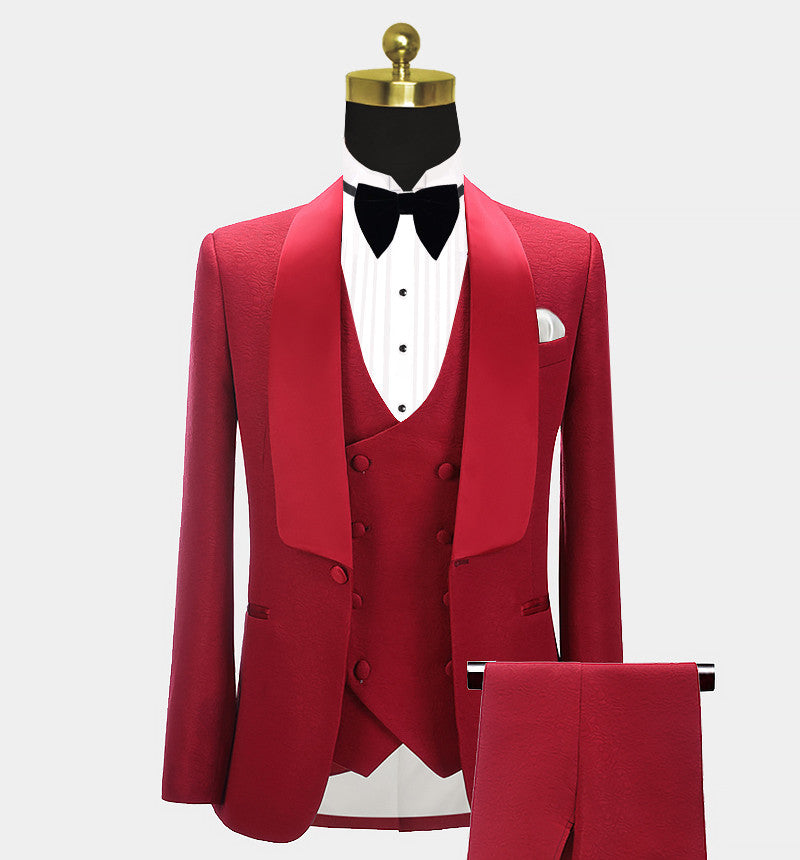 Glamorous Red Shawl Lapel Wedding Suits For Men