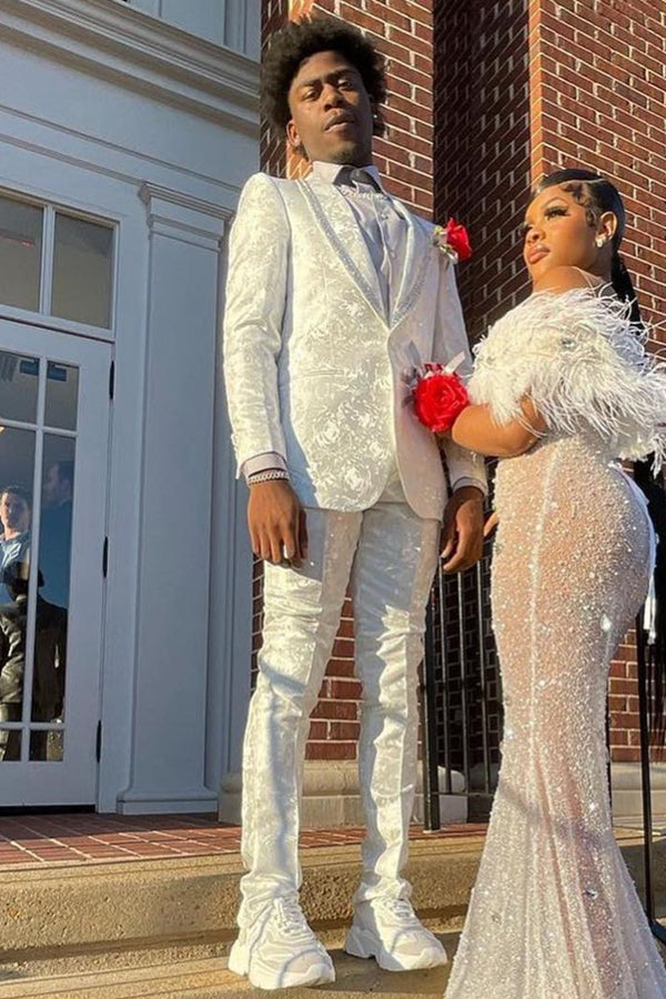 Glamorous Silver Jacquard Shawl Lapel Prom Men Suits