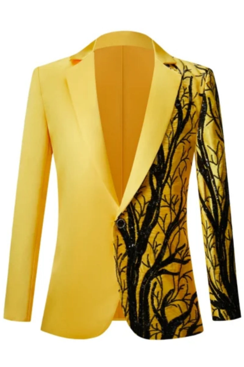 Shiny Floral Sequins Slim Fit Jacket For Men