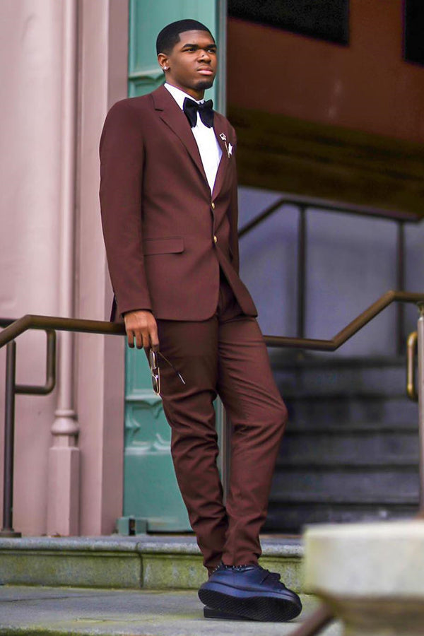 Handsome Burgundy-Brown Notched Lapel Prom Men Suits