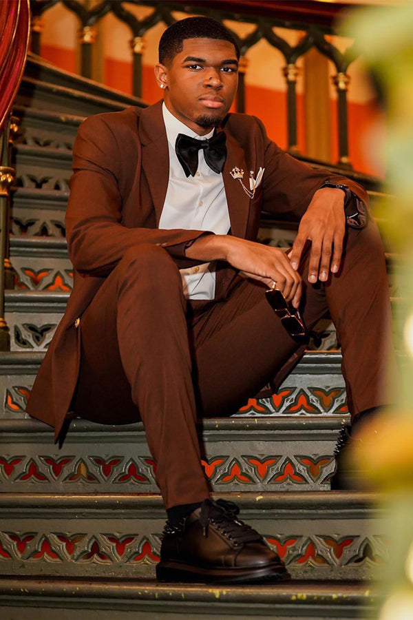 Handsome Burgundy-Brown Notched Lapel Prom Men Suits
