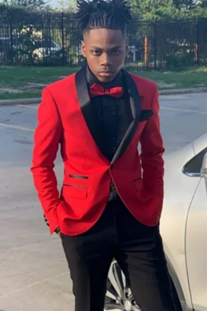 Bespoke Red Slim Fit Prom Men Suits with Black Shawl Lapel