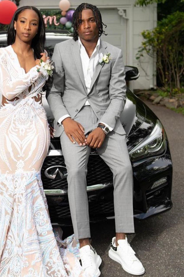 Popular Gray Notched Lapel Stylish Prom Men Suits