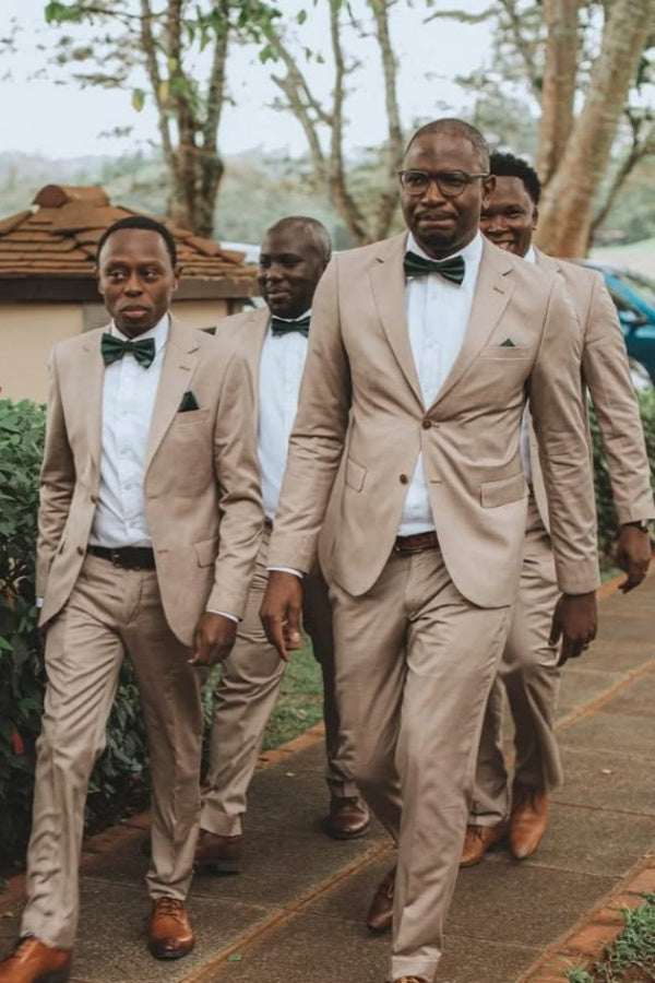 Fancy Light Khaki Notched Lapel Wedding Groomsmen Suits