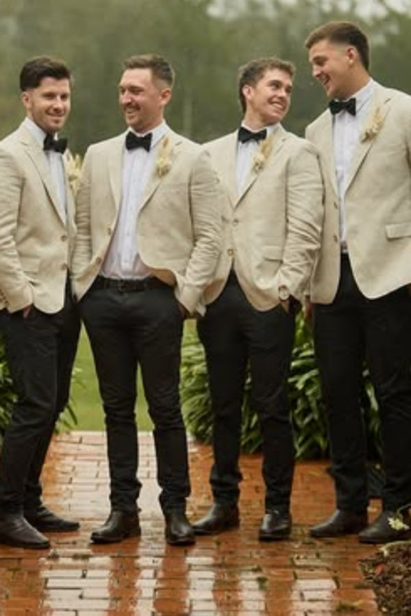 Slim Fit Beige Notched Lapel Wedding Groomsmen Suits