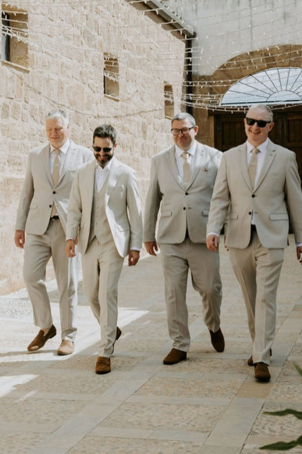 Light Khaki 3 Piece Notched Lapel Newest Wedding Groomsmen Suits