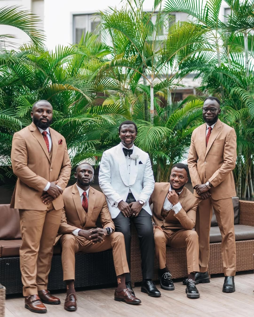 Slim Fit Brown Newest Notched Lapel Wedding Groomsmen Suits