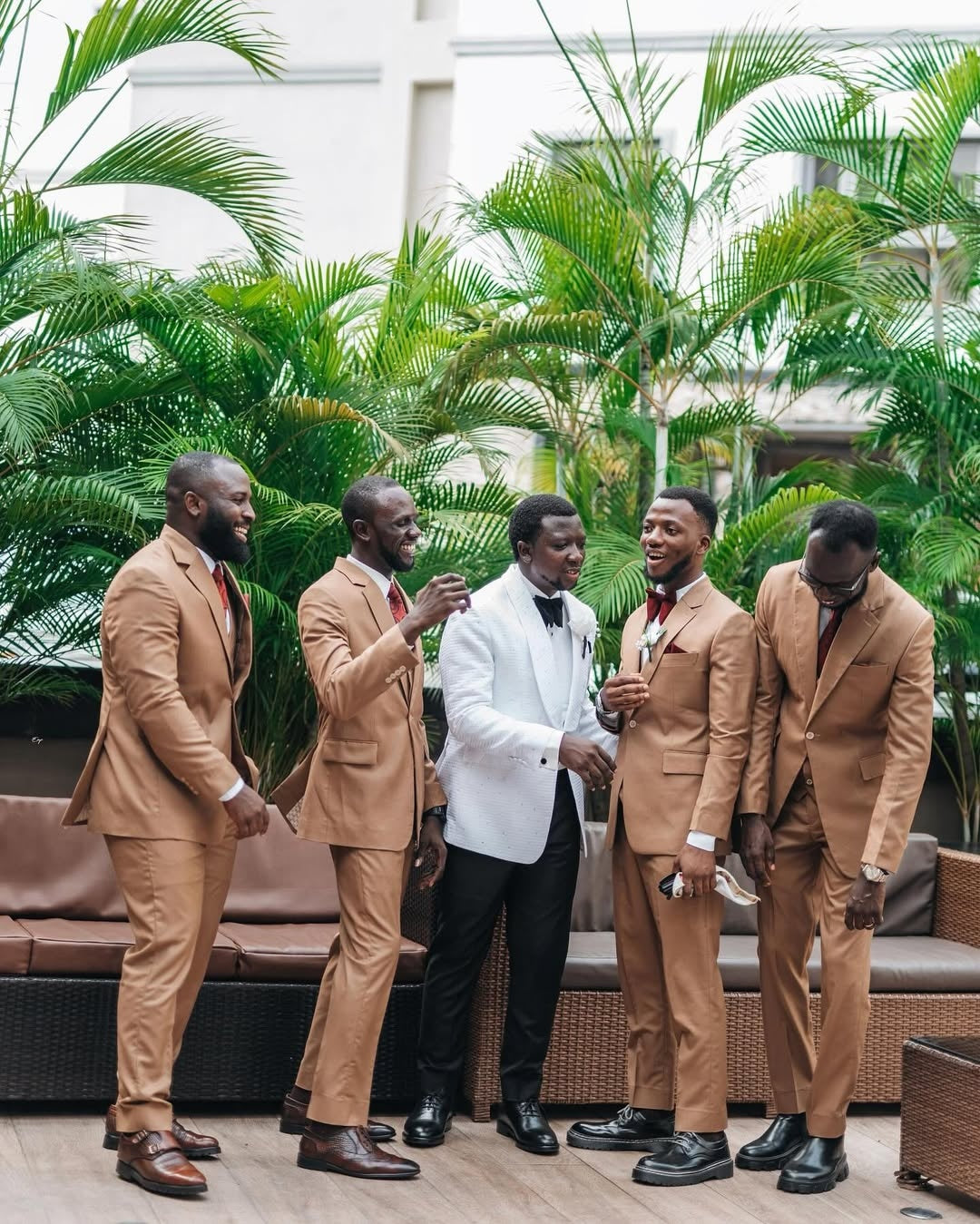 Slim Fit Brown Newest Notched Lapel Wedding Groomsmen Suits