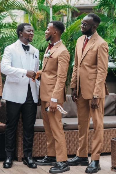 Slim Fit Brown Newest Notched Lapel Wedding Groomsmen Suits