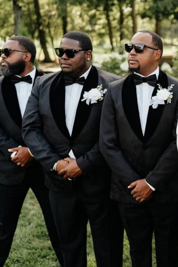 Bespoke Black Shawl Lapel Wedding Groomsmen Suits