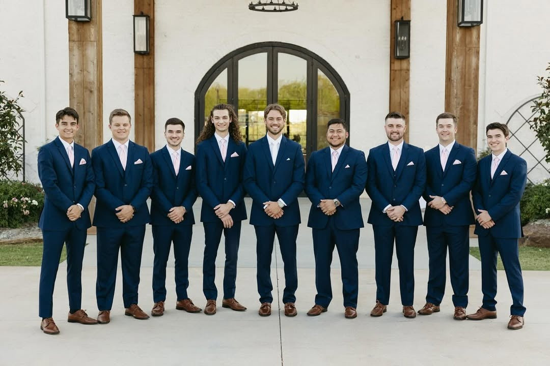 Dark Blue Newest Notched Lapel Slim Fit Wedding Groomsmen Suits