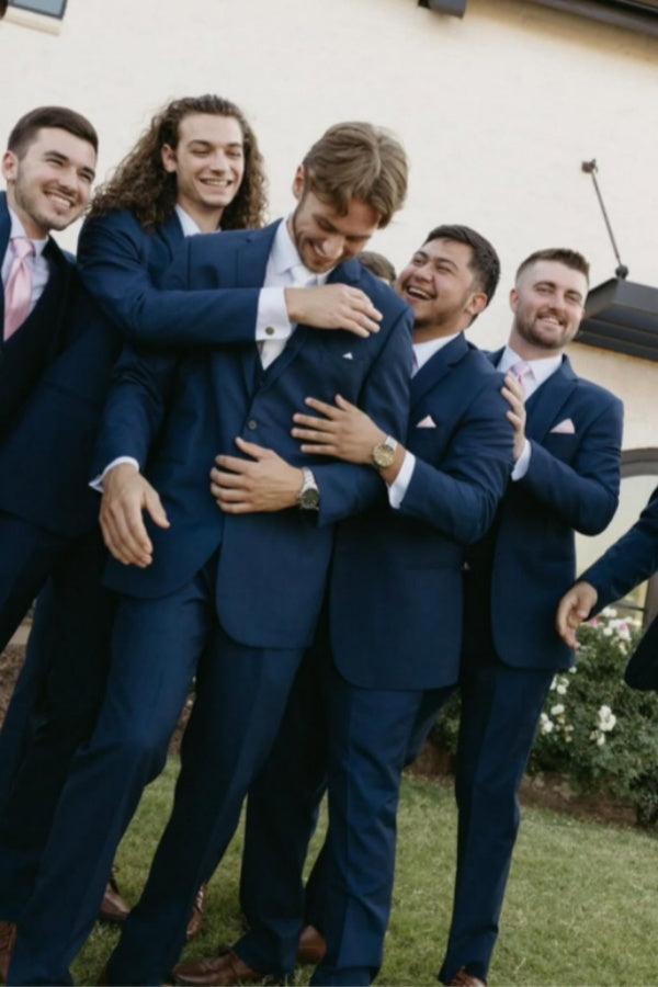Dark Blue Newest Notched Lapel Slim Fit Wedding Groomsmen Suits