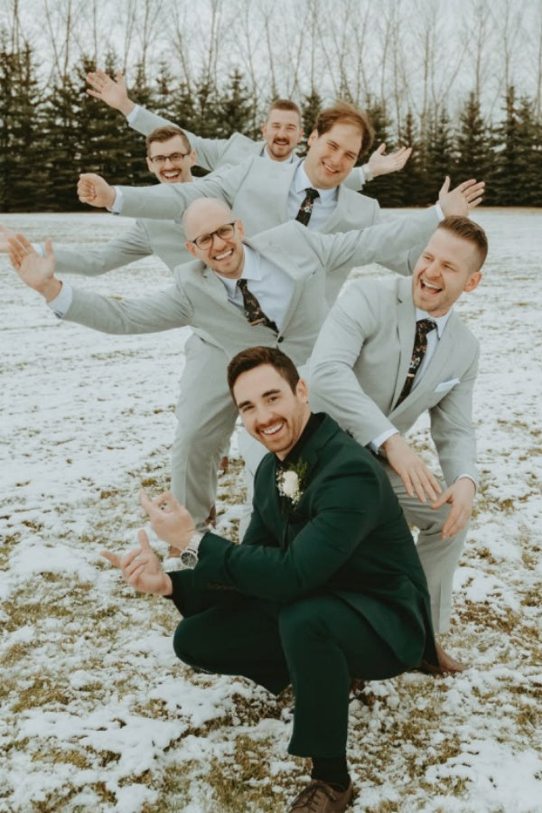 Modern Light Gray Slim Fit Notched Lapel Wedding Groomsmen Suits