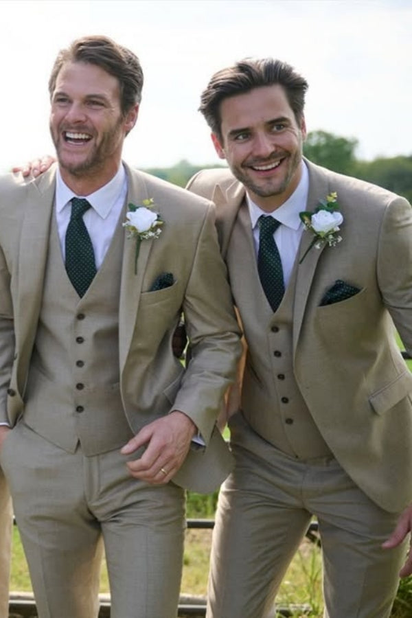 Light Khaki 3 Pieces Notched Lapel Wedding Groomsmen Suits