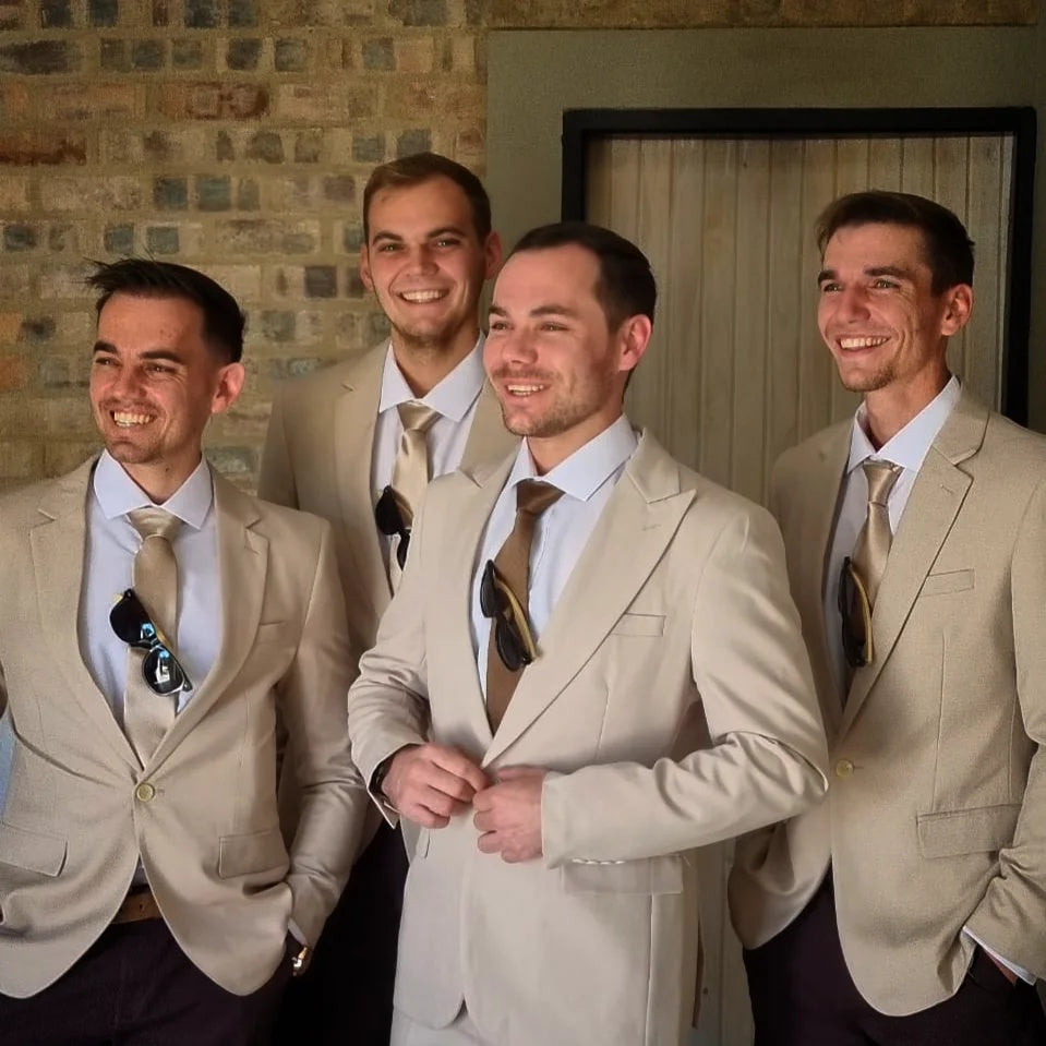 New Arrival Light Beige Slim Fit Notched Lapel Wedding Groomsmen Suits