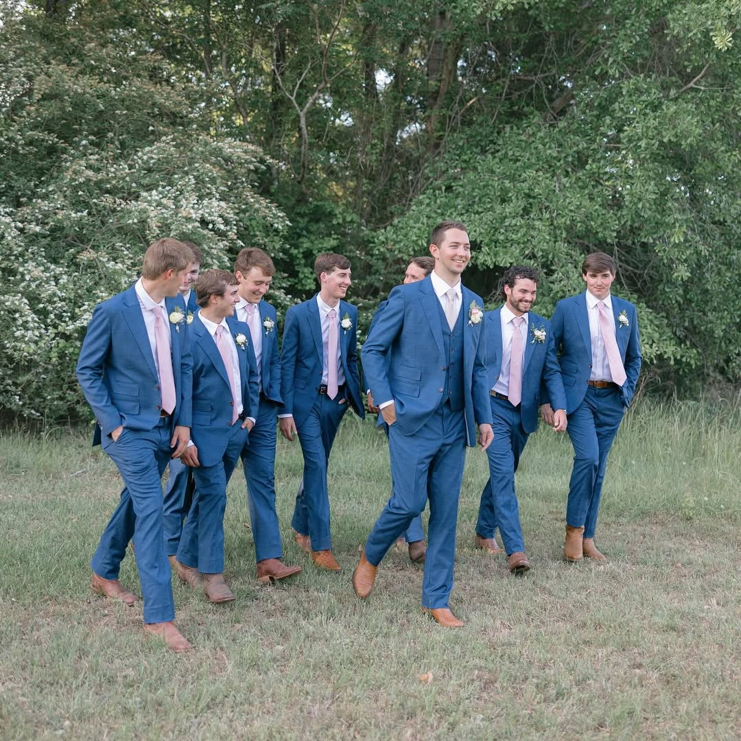Fancy 3 Piece Blue Notched Lapel Wedding Groomsmen Suits