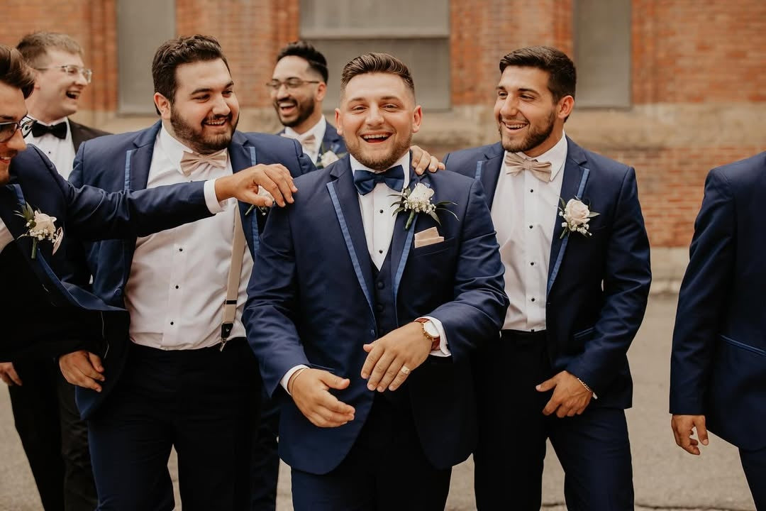 Bespoke Dark Blue Notched Lapel Wedding Groomsmen Suits