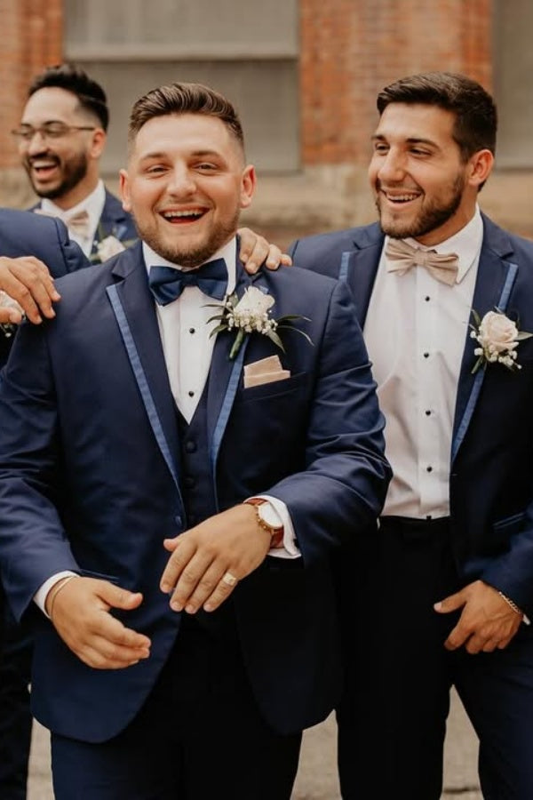Bespoke Dark Blue Notched Lapel Wedding Groomsmen Suits