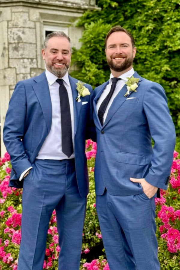 Handsome Blue Notched Lapel Wedding Groomsmen Suits
