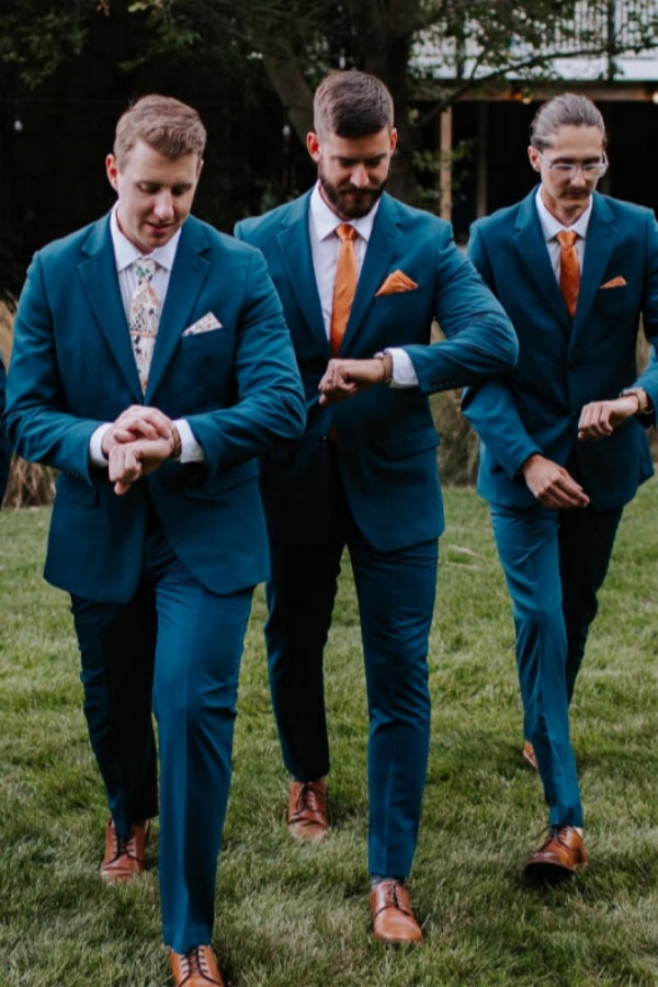 Dark Blue New Arrival Notched Lapel Wedding Groomsmen Suits