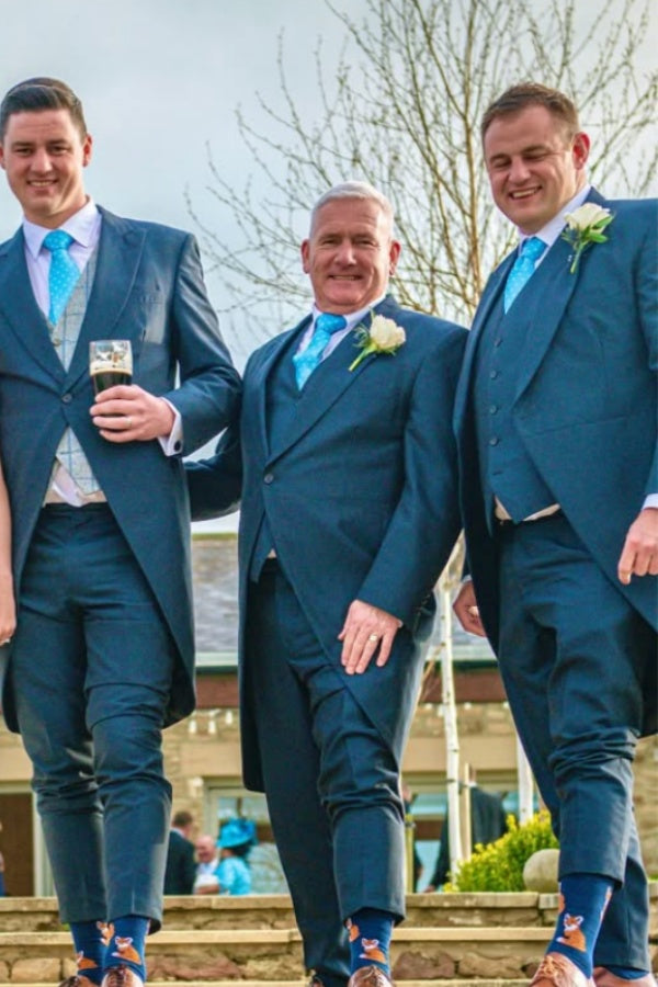 Best Fitted Blue Peaked Lapel 3 Pieces Wedding Groomsmen Suits