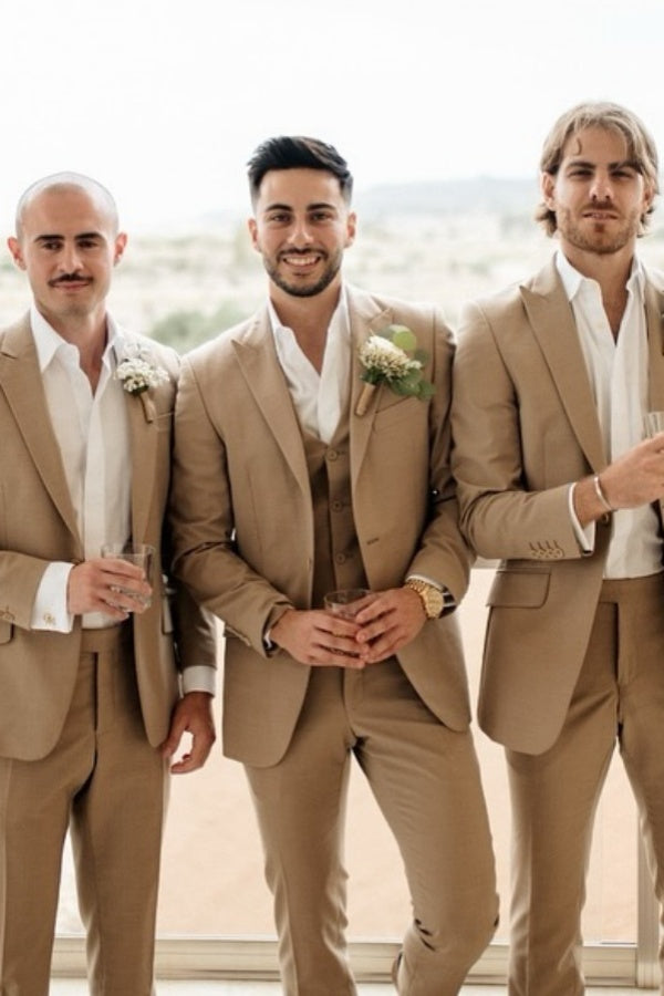 Stylish Light Brown Peaked Lapel Wedding Groomsmen Suits
