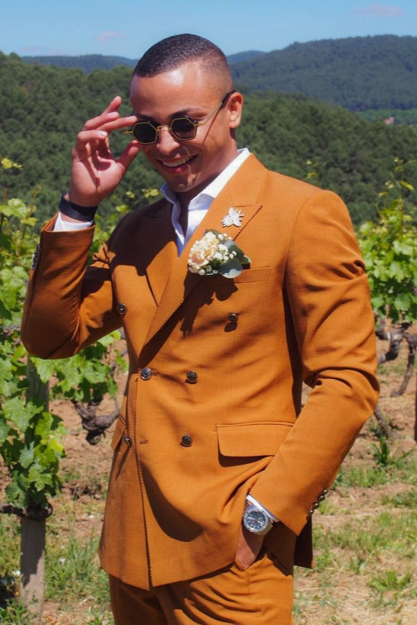 Camel Newest Slim Fit Peaked Lapel Wedding Groomsmen Suits