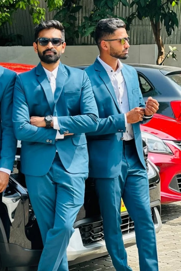 Newest Chic Blue Notched Lapel Wedding Groomsmen Suits