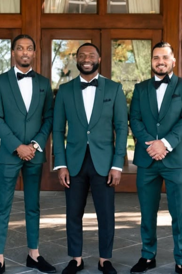 Modern Green Shawl Lapel Wedding Groomsmen Suits