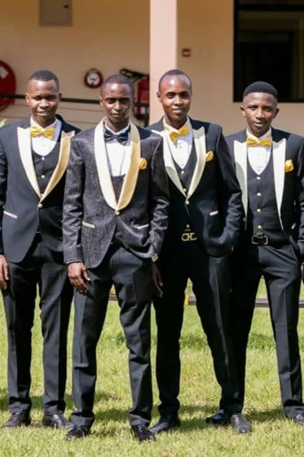 Fashion Black Peaked Lapel Wedding Groomsmen Suits
