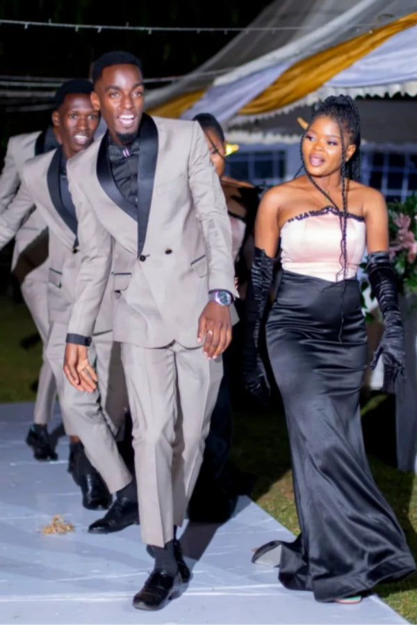 Modern Gray Double Breasted Shawl Lapel Wedding Groomsmen Suits