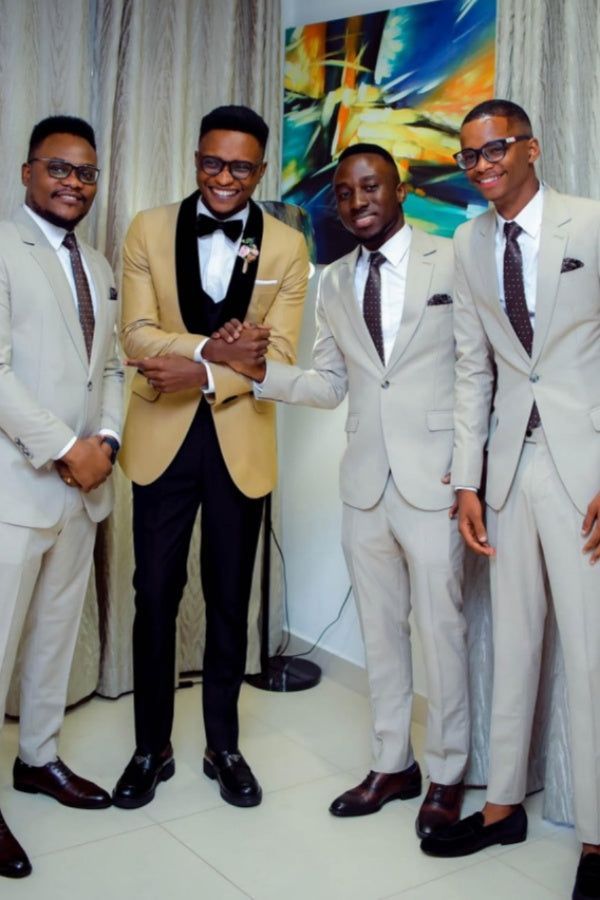 Modern Light Gray Notched Lapel Wedding Groomsmen Suits