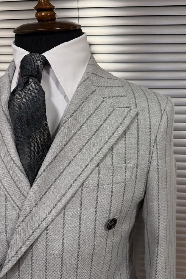 New Arrival Modern Gray Striped Close Fitting Formal Suits