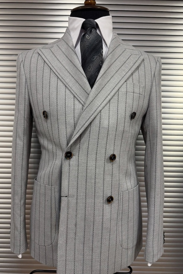 New Arrival Modern Gray Striped Close Fitting Formal Suits
