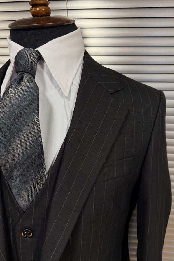 Stylish Newest Dark Gray Striped Men's Business Suits
