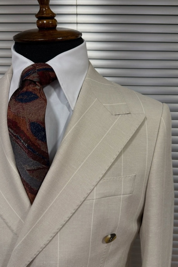 Newest Off-White Striped Peaked Lapel Formal Men Suits