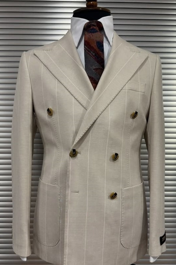 Newest Off-White Striped Peaked Lapel Formal Men Suits