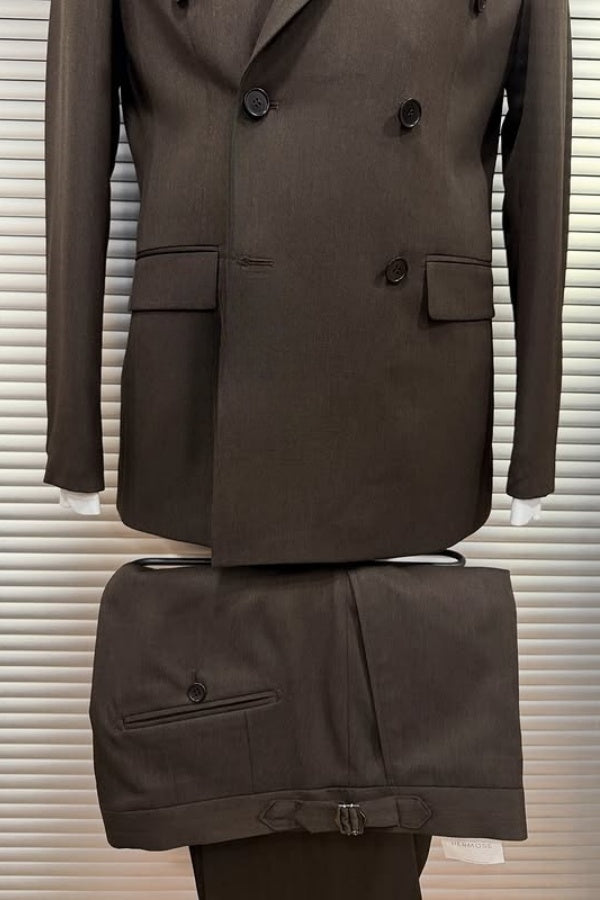 Chic Brown Double Breasted Slim Fit Formal Business Men Suits