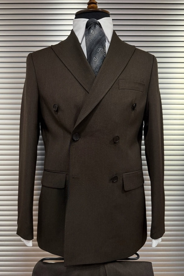 Chic Brown Double Breasted Slim Fit Formal Business Men Suits