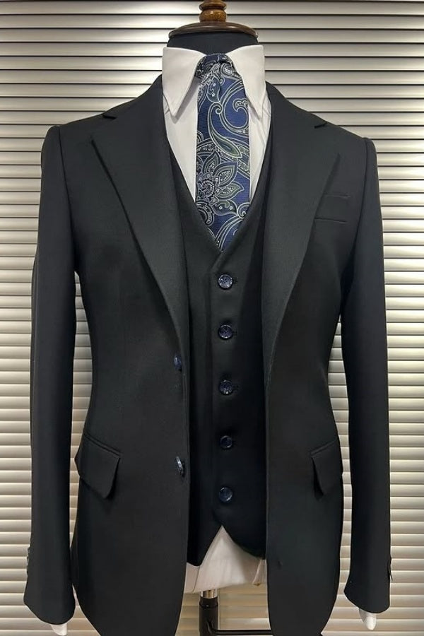 Classic Black 3 Pieces Notched Lapel Men's Business Suits