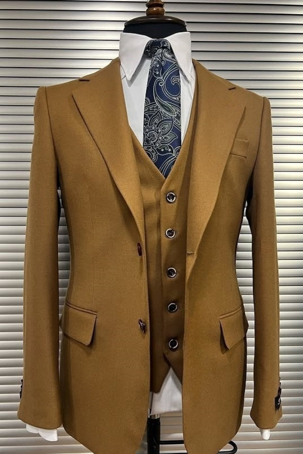 Trendy Camel 3 Pieces Notched Lapel Slim Fit Business Suits