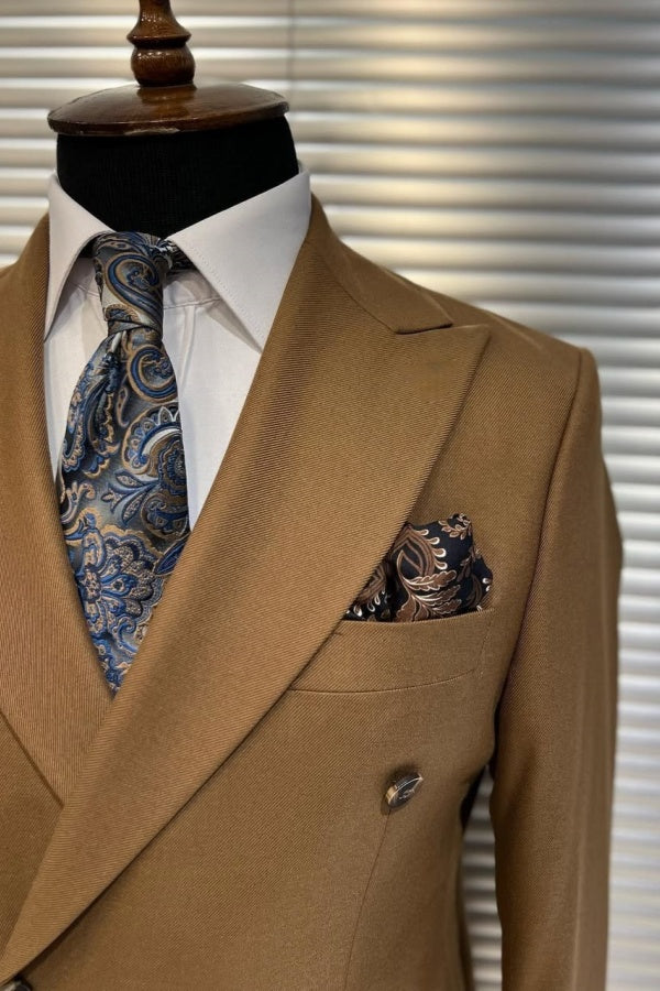 Elegant Camel Double Breasted Chic Men's Business Suits