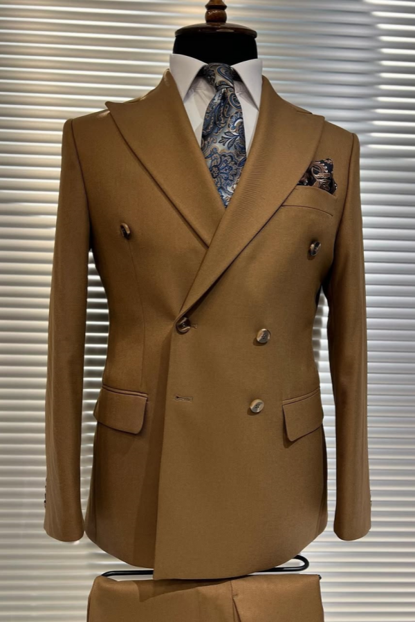 Elegant Camel Double Breasted Chic Men's Business Suits