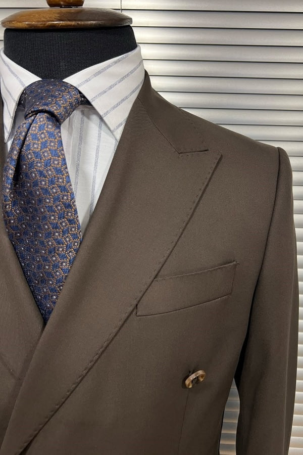 Bespoke Chocolate Peaked Lapel Slim Fit Formal Men Suits