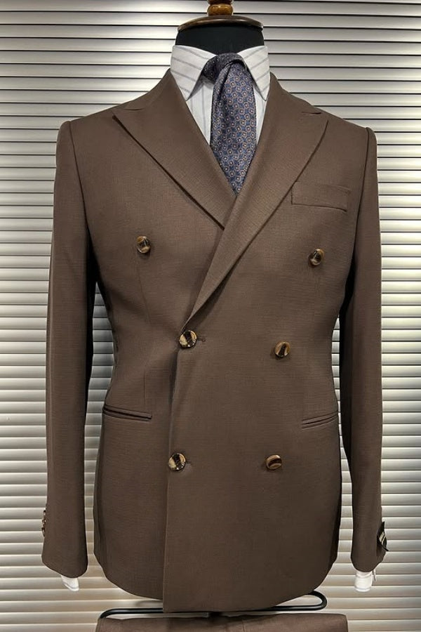 Bespoke Chocolate Peaked Lapel Slim Fit Formal Men Suits
