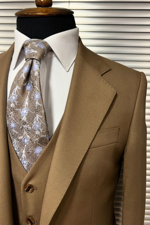 Handsome Brown Notched Lapel 3 Pieces Formal Men Suits
