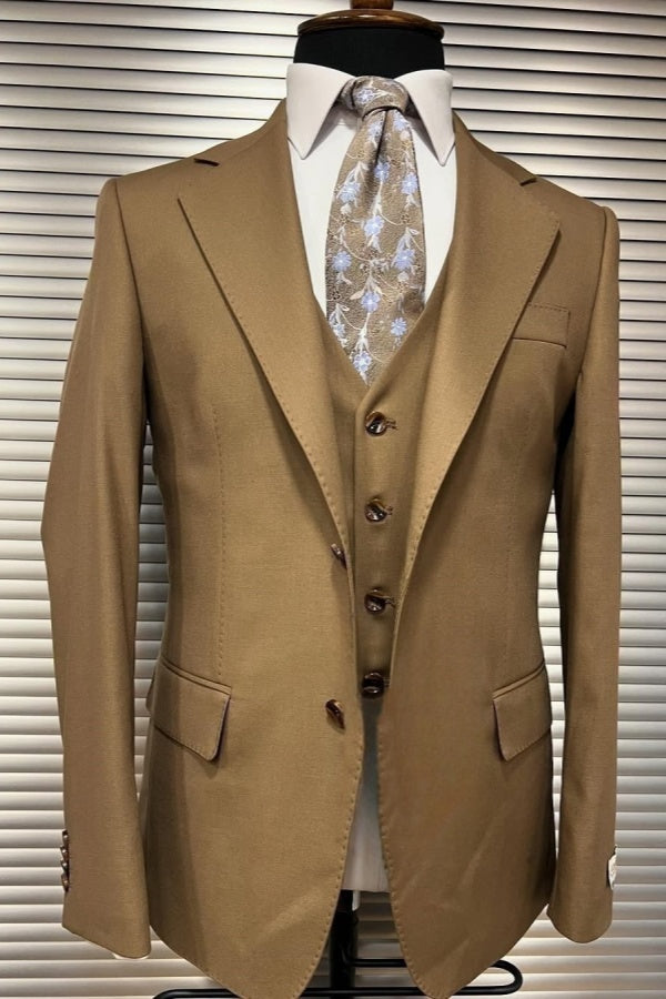 Handsome Brown Notched Lapel 3 Pieces Formal Men Suits